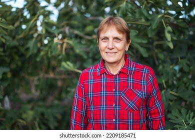 Smiling Woman Farmer Portrait Outdoor In The Farmland. Agriculture And Farming Concept. 