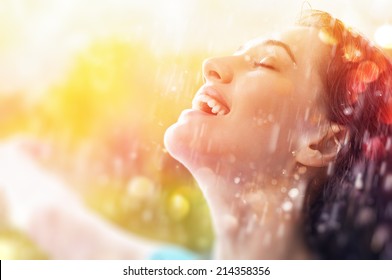 A Smiling Woman Happy Rain