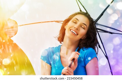 A Smiling Woman Happy Rain