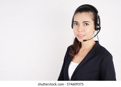 Smiling Woman With Headset, For Customer Support, Operator Or Call Enter