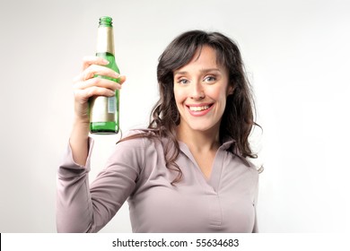 Smiling Woman Holding A Beer Bottle