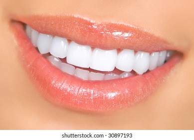 Smiling Woman Mouth With Great Teeth. Close Up