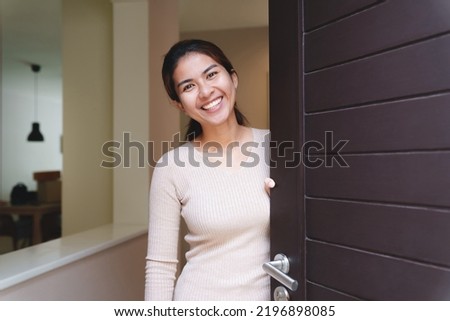 Similar – Image, Stock Photo Open front door of a Gründerzeit apartment building, doorbell signs, graffiti and shadows a