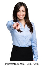 Smiling Woman Pointing Her Finger To You