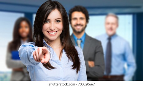 Smiling Woman Pointing Her Finger To You