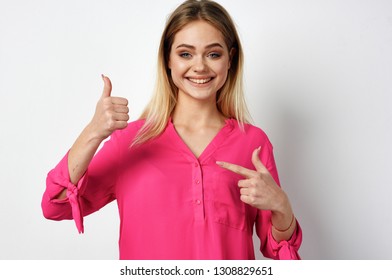   smiling woman showing thumbs up place free signs                              - Shutterstock ID 1308829651