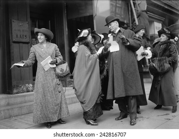 Smiling Women Suffragists Hand Out Literature To Advertise The 1913 Parade In New York City.