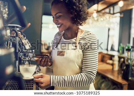 Image, Stock Photo Espresso maker and small cup in front of blue sky and the coast of Crete