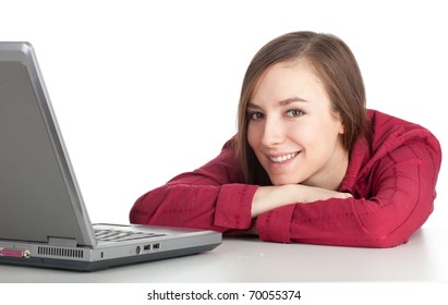 Smiling Young Brown Hair Woman Laptop Stock Photo 70055374 | Shutterstock