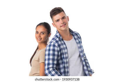 Smiling Young Couple Standing Together Isolated On White Background