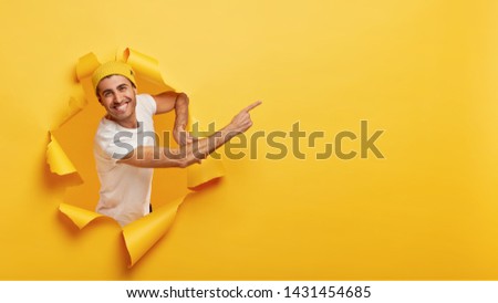 Similar – Image, Stock Photo Man opens shirt shows white space / Copy Space