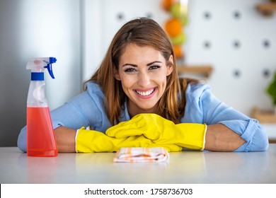 Smiling Young Housewife Doing Chores Using Stock Photo 1758736703 ...