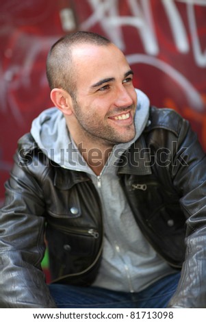 Similar – Cute man smiling with a hat