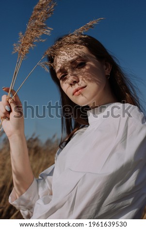 Similar – Junge Rothaarige Frau in der Natur im Herbst