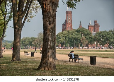 The Smithsonian Castle And Park, Washington, DC.