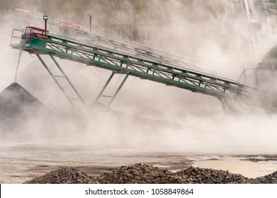 Smog and dirty dust air pollution industrial background on outdoor rock crushing and digging plant factory