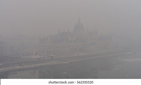 Smog Over Budapest, Hungary - Aerial Photo