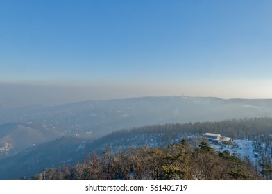 Smog Settled Over Budapest On 21th January, 2017 In Budapest, Hungary. Captured From The Nearby Buda Hills.
