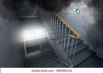 smog and smoke in the office building - emergency exit - Powered by Shutterstock