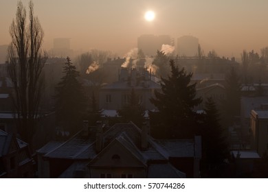 Smog In Winter Time In Warsaw, Poland