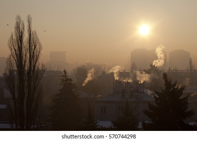 Smog In Winter Time In Warsaw, Poland