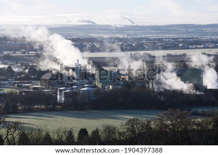 smoke above Diageo's distillery factory in Clackmannanshire, Scotland