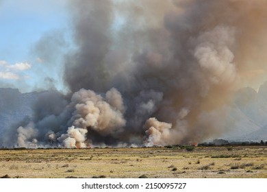 Smoke billowing from a grassland fire on a farm near Worcester, Western Cape, South Africa.