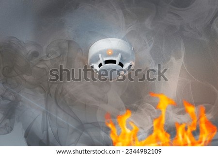  smoke detector in the ceiling, emergency fire alarm at an apartment's residential building Stock photo © 