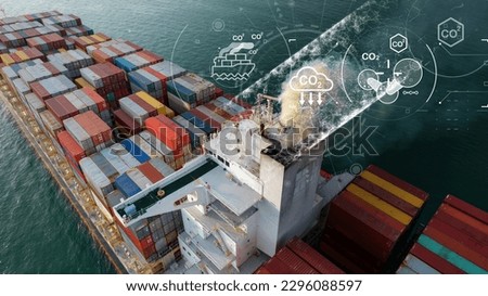 Smoke exhaust gas emissions carbondioxidefrom cargo lagre ship container ship,Marine diesel engine exhaust gas from combustion, Gas Emission Air Pollution from transportation. green house effect Eco. 