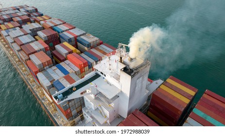 Smoke Exhaust Gas Emissions From Cargo Lagre Ship ,Marine Diesel Engine Exhaust Gas From Combustion.