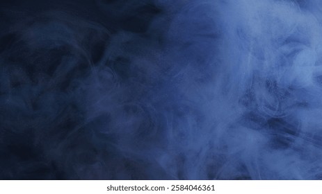 Smoke flow. Defocused stream. Cloudy blue liquid undulating. Mystical water glowing abstract background with whimsical paint smoke curls.