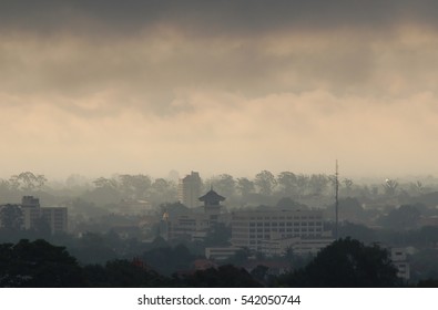 Smoke From Forest Fire Cover On A City, Crisis Air Pollution Dangerous For Population