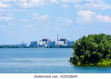 Smoke pipes and buildings of Zaporizhzhia Nuclear Power Station near city Enerhodar, Ukraine