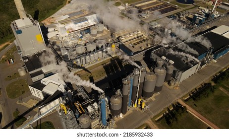 Smoke Pollution From Paper Mill Factory, Aerial View