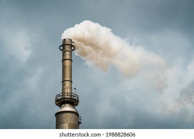 Smoke Stack Carbon Pollution Cloud And Skies Of A Polluted Atmosphere Climate Change And Dangerous Toxic Chemicals Above Oil Refinery In South Texas