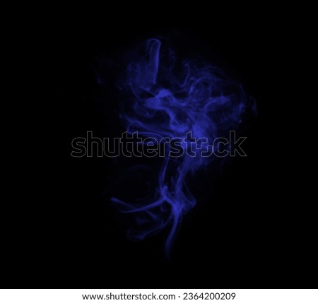 Smoke, studio and blue fog with vapor, incense and creative art with steam and swirl. Colorful, neon puff and black background isolated with chemistry effect, cloud and magic mist of aura in the air