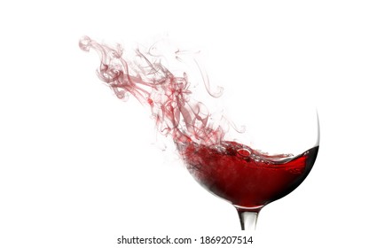 Smoke Swirls Fading From A Red Wine Glass Isolated On White Background With Space For Text And Images.Wine Tasting Concept.