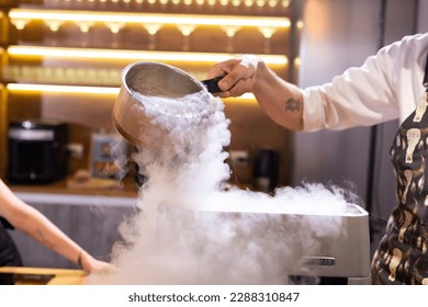 Smoke vapor dry ice in bowl in kitchen - Powered by Shutterstock