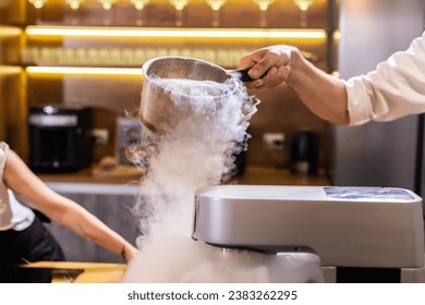 Smoke vapor dry ice in bowl in kitchen - Powered by Shutterstock