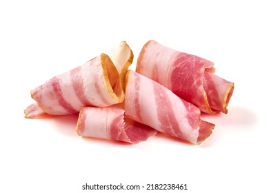 Smoked bacon slices, isolated on white background - Shutterstock ID 2182238461