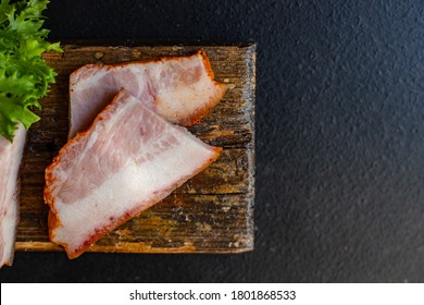 smoked bacon spices meat pork cheek serving size raw natural product top view copy space 