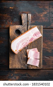 Smoked Bacon, Whole Slab On Wooden Surface, Top View.