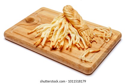 Smoked Braided Cheese On White Background