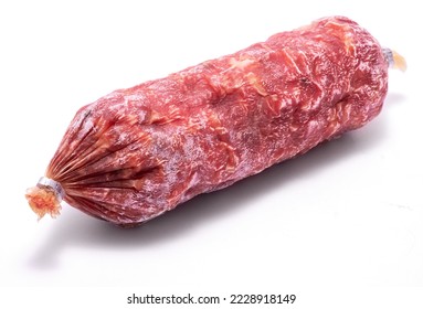 Smoked dry Salami sausage isolated on white background - Shutterstock ID 2228918149