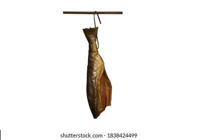 
Smoked Fish Hanging On A White Background