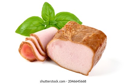 Smoked Pork Tenderloin, Sliced Ham, Meat Fillet, Isolated On White Background