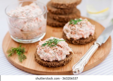 Smoked Salmon, Cream Cheese, Dill and Horseradish Pate on Rye Bread Slices