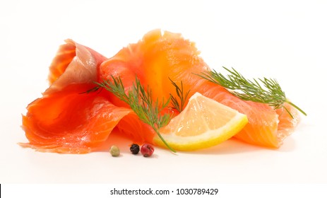 smoked salmon isolated on white background
