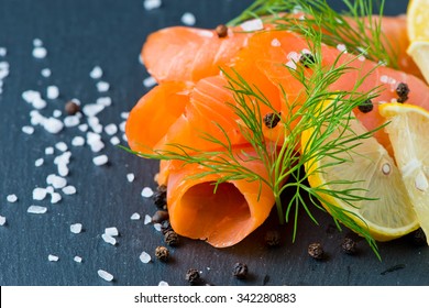 Smoked Salmon With Lemon And Dill Selective Focus