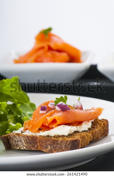 Smoked Salmon Lox Platter Red Onion Stock Photo (Edit Now) 261421490